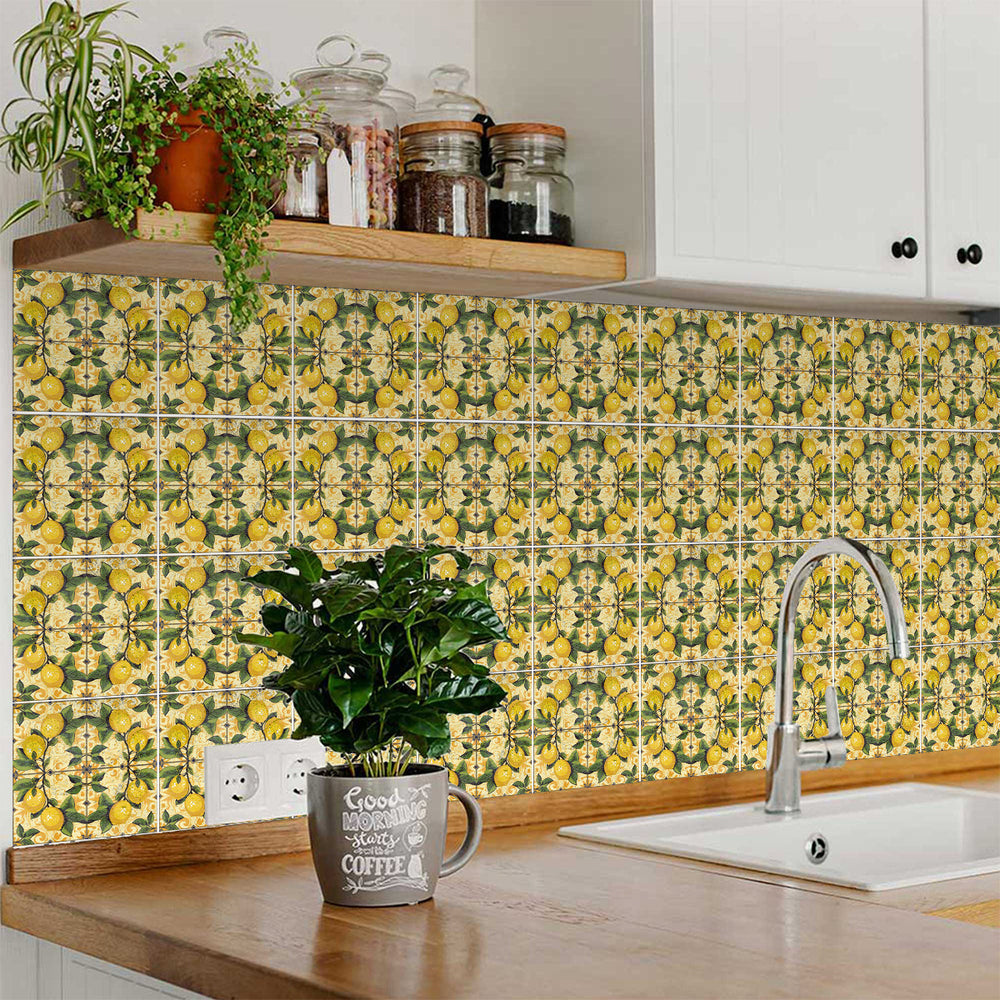 Lemon Italian Capri Spirit Green and Yellow Backsplash Tile Stickers Model - L41