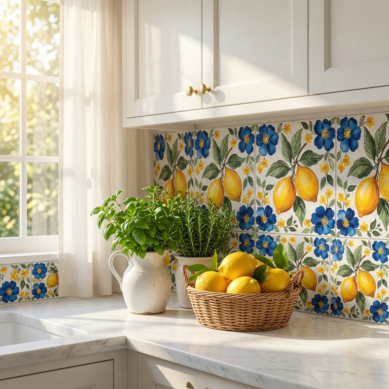 Mediterranean Lemon Backsplash Tile Stickers, Amalfi Coast Lemon Backsplash- L76