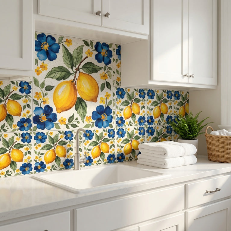 Mediterranean Lemon Backsplash Tile Stickers, Amalfi Coast Lemon Backsplash- L76