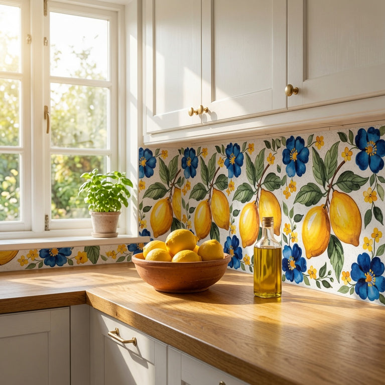 Mediterranean Lemon Backsplash Tile Stickers, Amalfi Coast Lemon Backsplash- L76