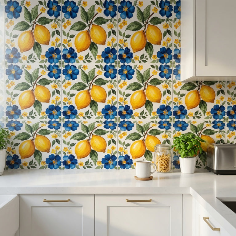 Mediterranean Lemon Backsplash Tile Stickers, Amalfi Coast Lemon Backsplash- L76