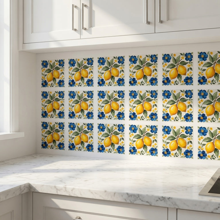 Mediterranean Lemon Backsplash Tile Stickers, Amalfi Coast Lemon Backsplash- L76
