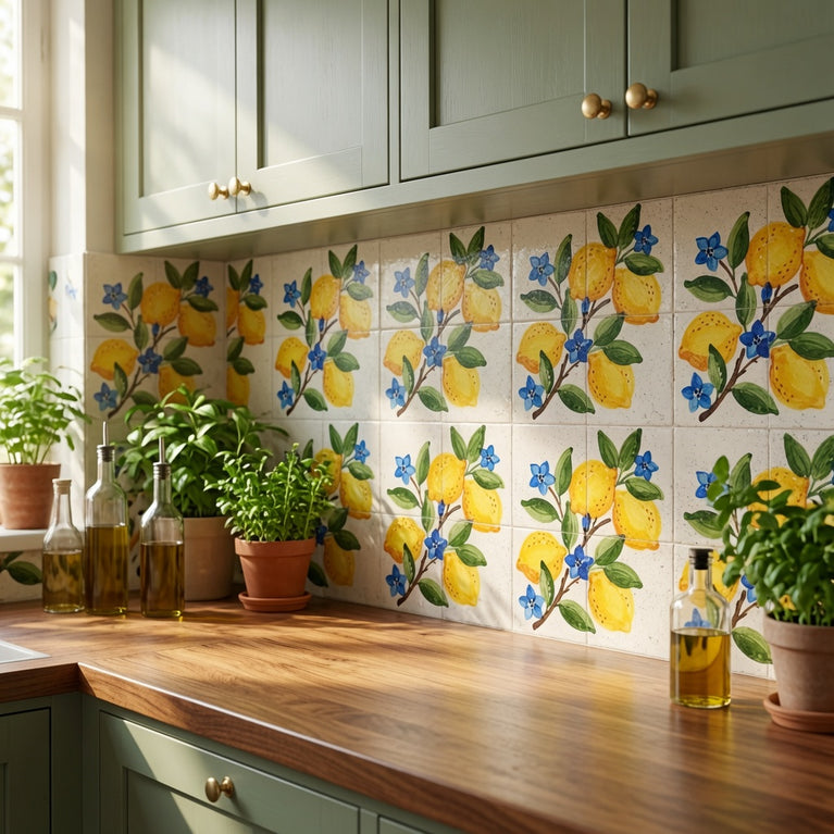 Mediterranean Lemon Backsplash Tile Stickers, Amalfi Coast Lemon Backsplash- L77