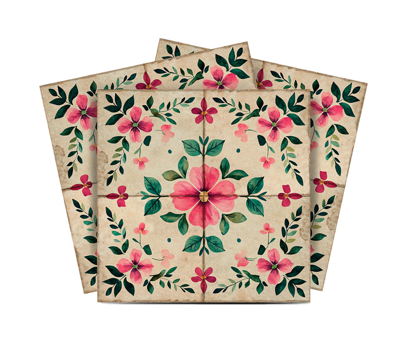 Floral Vintage Colorful Retro Design Multicolor beautiful backsplash Model - L80