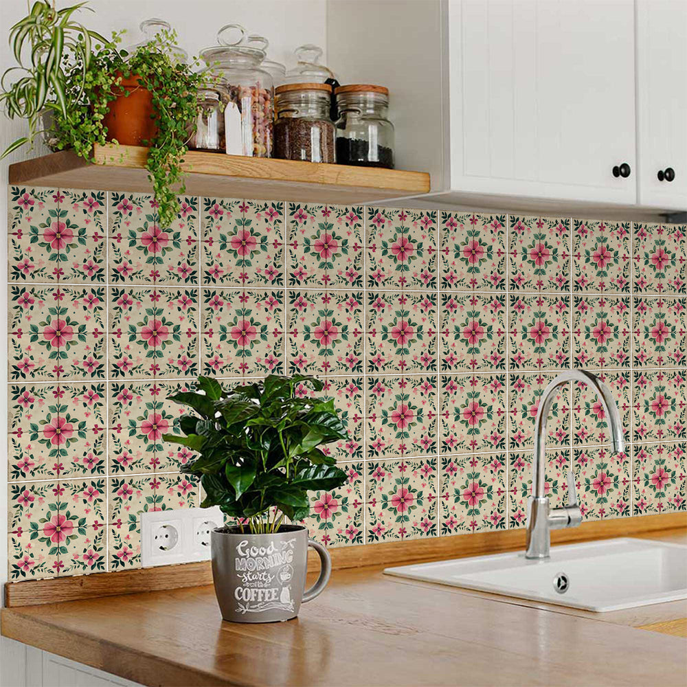 Floral Vintage Colorful Retro Design Multicolor beautiful backsplash Model - L80