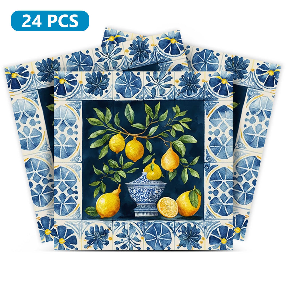 Vintage Sorrento lemon on Blue for wall with flower frame Peel and Stick Tile Stickers Model - L21