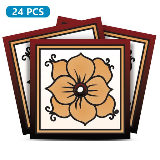 Flower shaped Red and Brown tile stickers for Home Renovations Model - M15