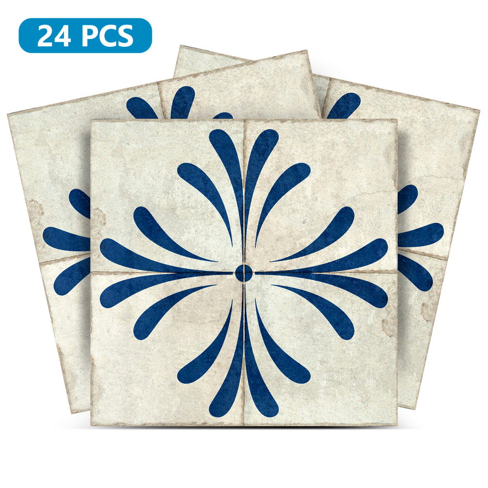 Dark Blue Cream Vintage Flower Design Tile Stickers Model - R1132