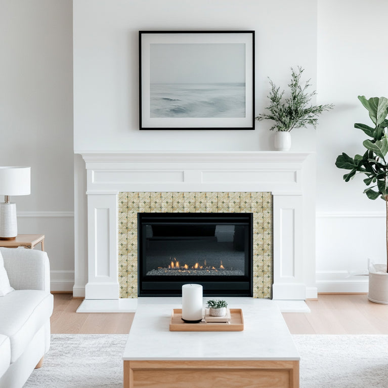 Green Self-adhesive tiles Peel and stick stair treads Vintage Green and cream retro Peel and stick tile, Kitchen Trends Vintage Decor Model - R145