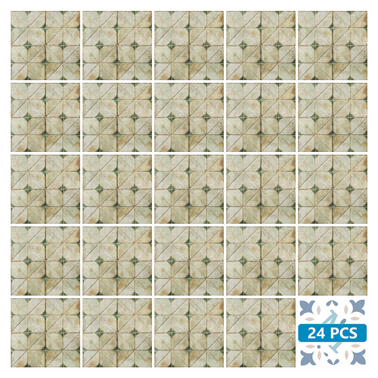 Green Self-adhesive tiles Peel and stick stair treads Vintage Green and cream retro Peel and stick tile, Kitchen Trends Vintage Decor Model - R145