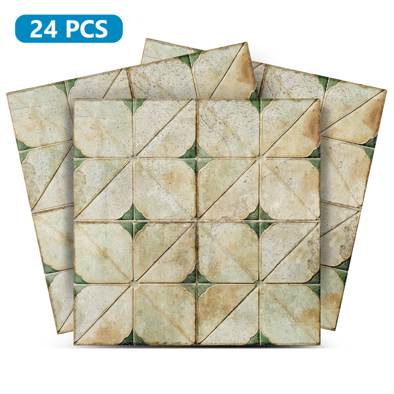 Green Self-adhesive tiles Peel and stick stair treads Vintage Green and cream retro Peel and stick tile, Kitchen Trends Vintage Decor Model - R145