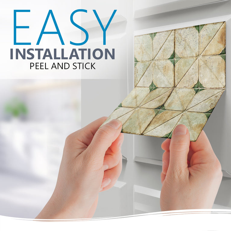 Green Self-adhesive tiles Peel and stick stair treads Vintage Green and cream retro Peel and stick tile, Kitchen Trends Vintage Decor Model - R145