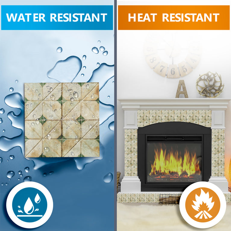 Green Self-adhesive tiles Peel and stick stair treads Vintage Green and cream retro Peel and stick tile, Kitchen Trends Vintage Decor Model - R145