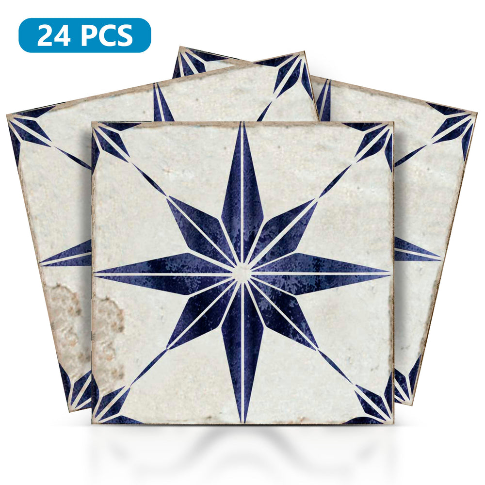 Removable Floor Tile Stickers for Renters Blue Star shaped vintage tiles Model - R14