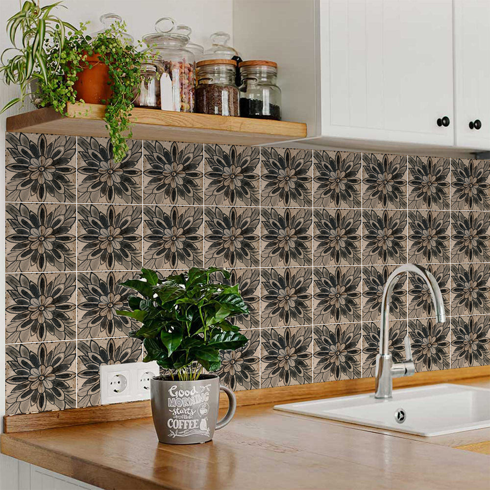 Floral Vintage Retro Brown Design Tile Stickers Decorative DIY Home Tiles Model - R150