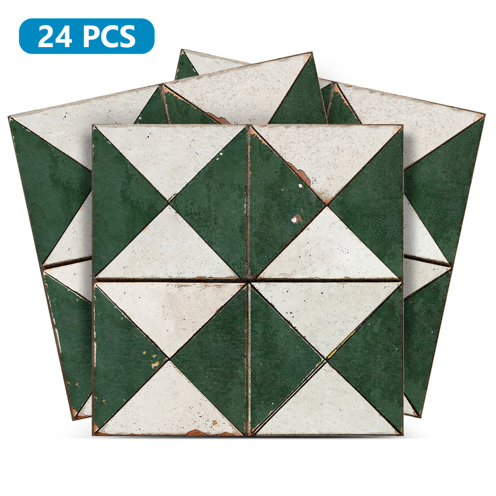 Green White Rhombus Rustic Tile Stickers Transform Your Kitchen With DIY Peel And Stick Backsplash- The Classic Look Bring Back Retro Model - R156