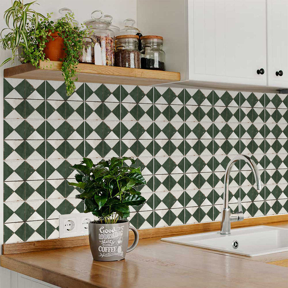 Green White Rhombus Rustic Tile Stickers Transform Your Kitchen With DIY Peel And Stick Backsplash- The Classic Look Bring Back Retro Model - R156