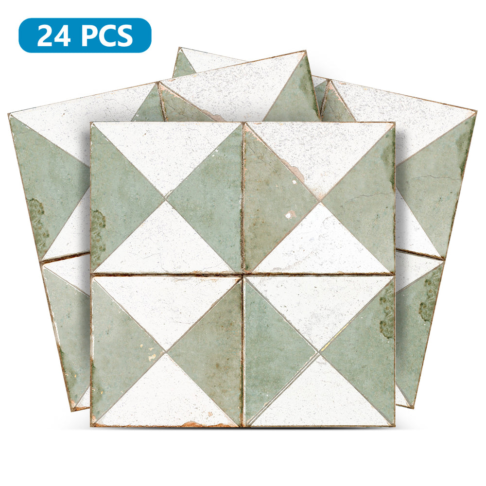 Green White Rhombus Rustic Tile Stickers Transform Your Kitchen With DIY Peel And Stick Backsplash- The Classic Look Bring Back Retro Model - R157