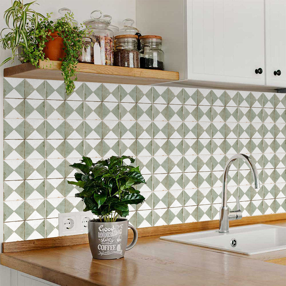 Green White Rhombus Rustic Tile Stickers Transform Your Kitchen With DIY Peel And Stick Backsplash- The Classic Look Bring Back Retro Model - R157