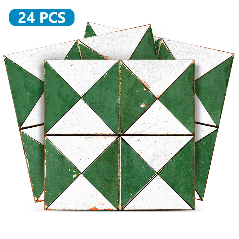 Green White Rhombus Rustic Tile Stickers Transform Your Kitchen With DIY Peel And Stick Backsplash- The Classic Look Bring Back Retro Model - R158