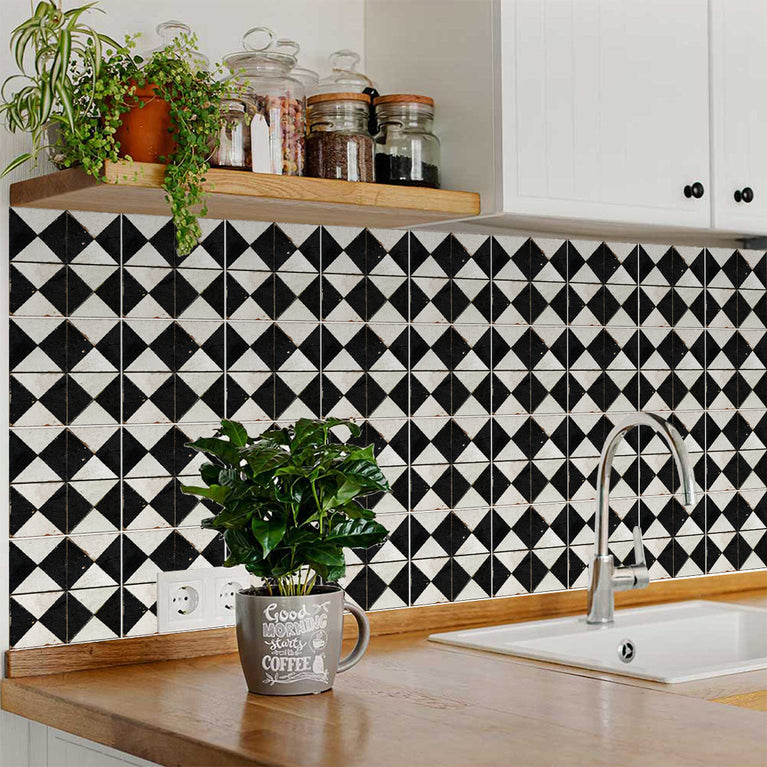 Beige Black Rhombus Rustic Tile Stickers Transform Your Kitchen With DIY Peel And Stick Backsplash- The Classic Look Bring Back Retro Model - R159