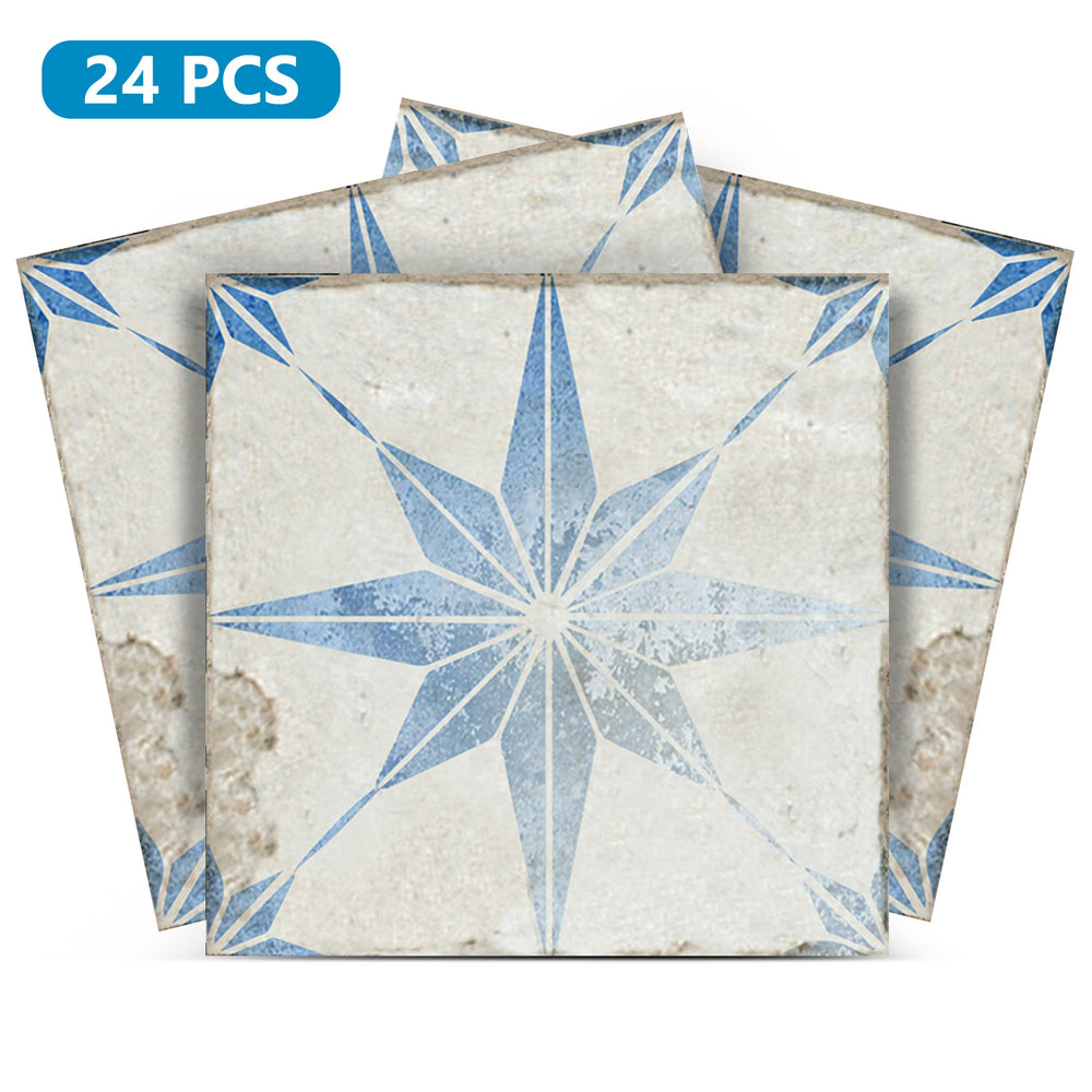 Blue vintage faded Star decorative wall design removable tile stickers for renters Model - R15