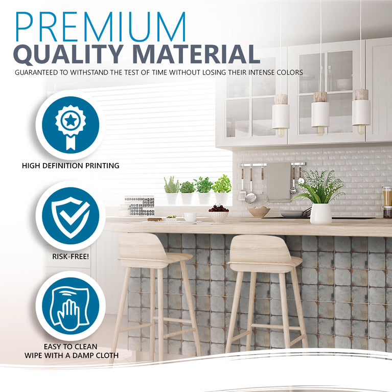 Gray Self-adhesive Tile Stickers Peel and stick stair treads Vintage tilePeel and Stick Tile Stickers for easy bathroom tiles cover Model - R161