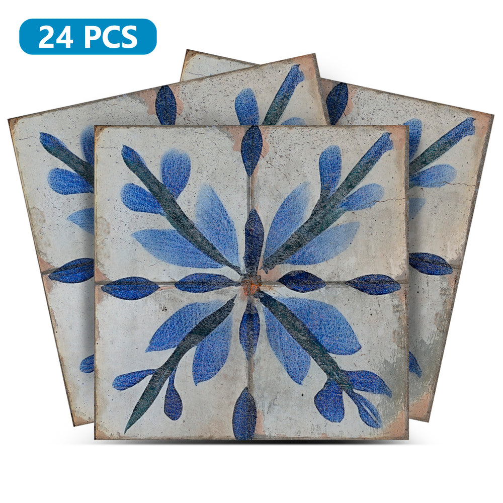 Blue Flower triangular pattern Tile Self-adhesive tiles Peel and stick stair treads Vintage tile Kitchen Trends Vintage Decor Model R162