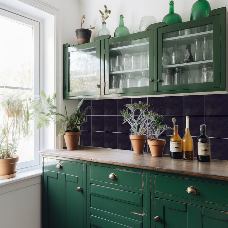 Solid Black Peel And Stick Easy Transforming Dark backsplash Model -R164