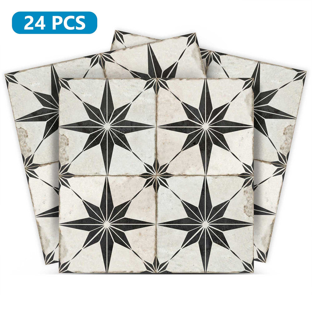 Vintage Black stars pattern hassle-free wall tiles easy to install home décor Model - R1