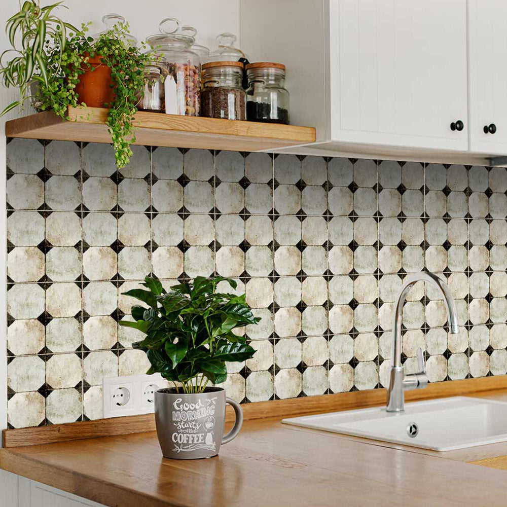 Vintage Black and White Tile Stickers heat proof kitchen backsplash Model - R27