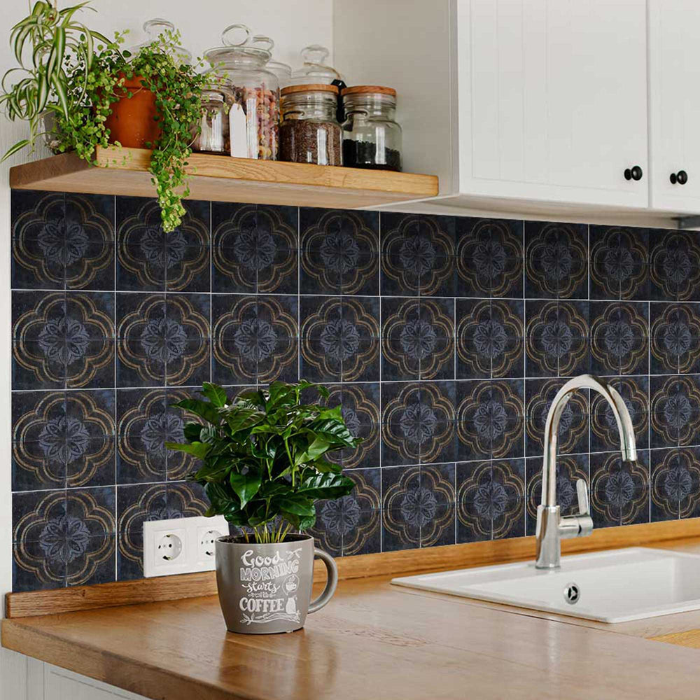 Dark Blue and Bronze backsplash Beautiful hassle-free wall tiles Model - R32