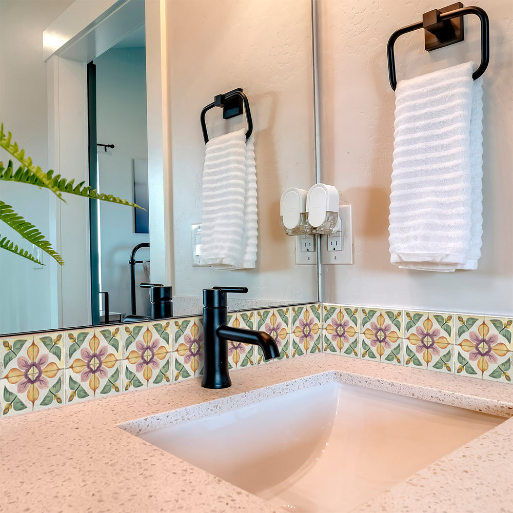 Rustic Flower Oramge Purple Backsplash for kitchen tiles makeover easy to install Model - R341