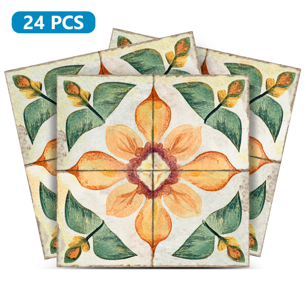 Rustic Flower Oramge Green Backsplash for kitchen tiles makeover easy to install Model - R342