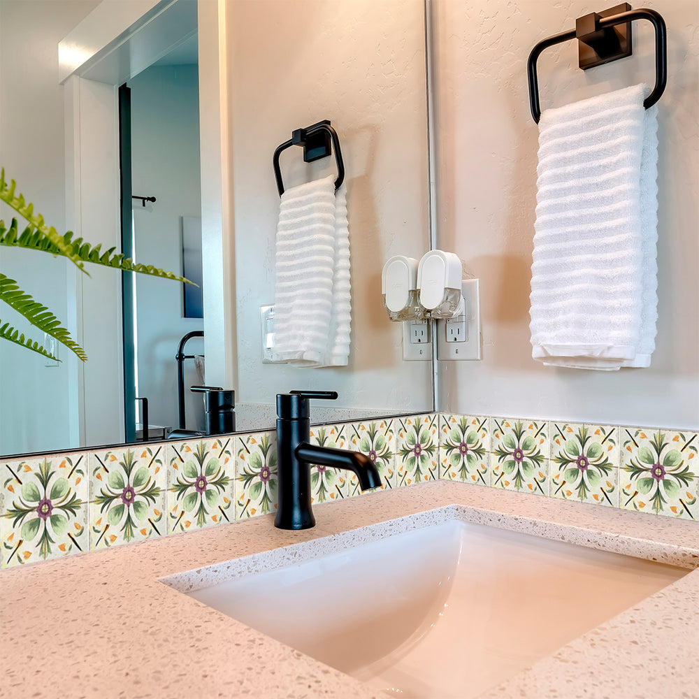 Rustic Flower Oramge Purple Backsplash for kitchen tiles makeover easy to install Model - R343