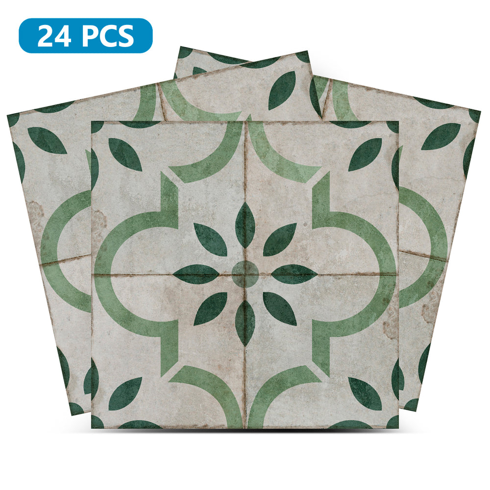 Vintage Green Brown Rustic Peel and Stick Tile Stickers Brown Gray pattern wall paper Model - R4052