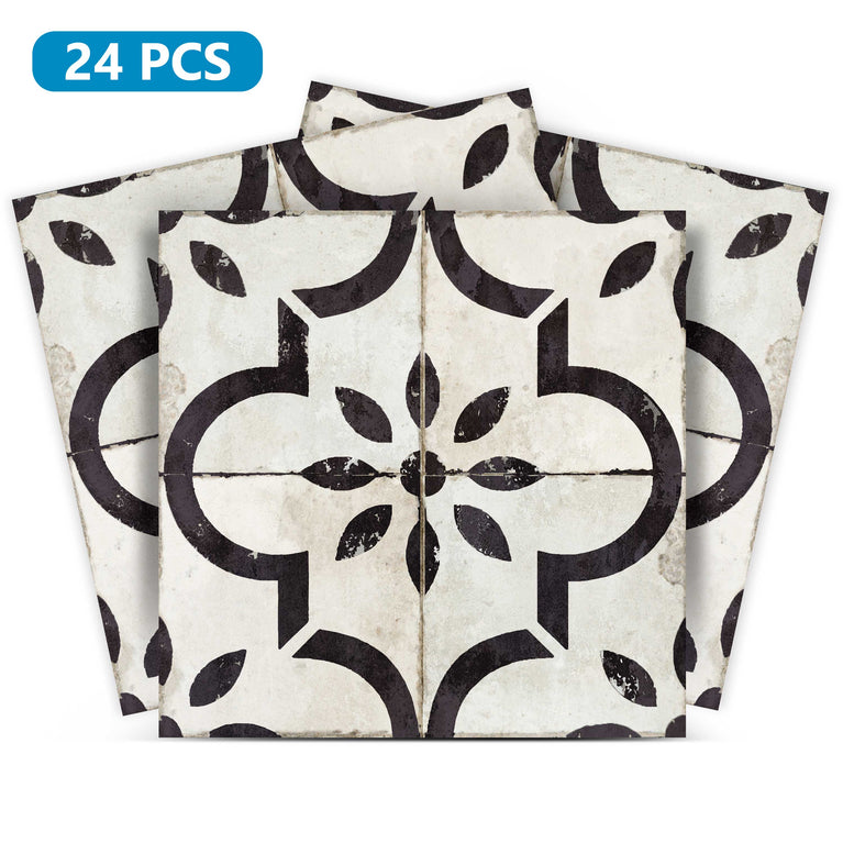 Black and White Vintage Rustic Removable Floor Tile Stickers for Renters Model- R41