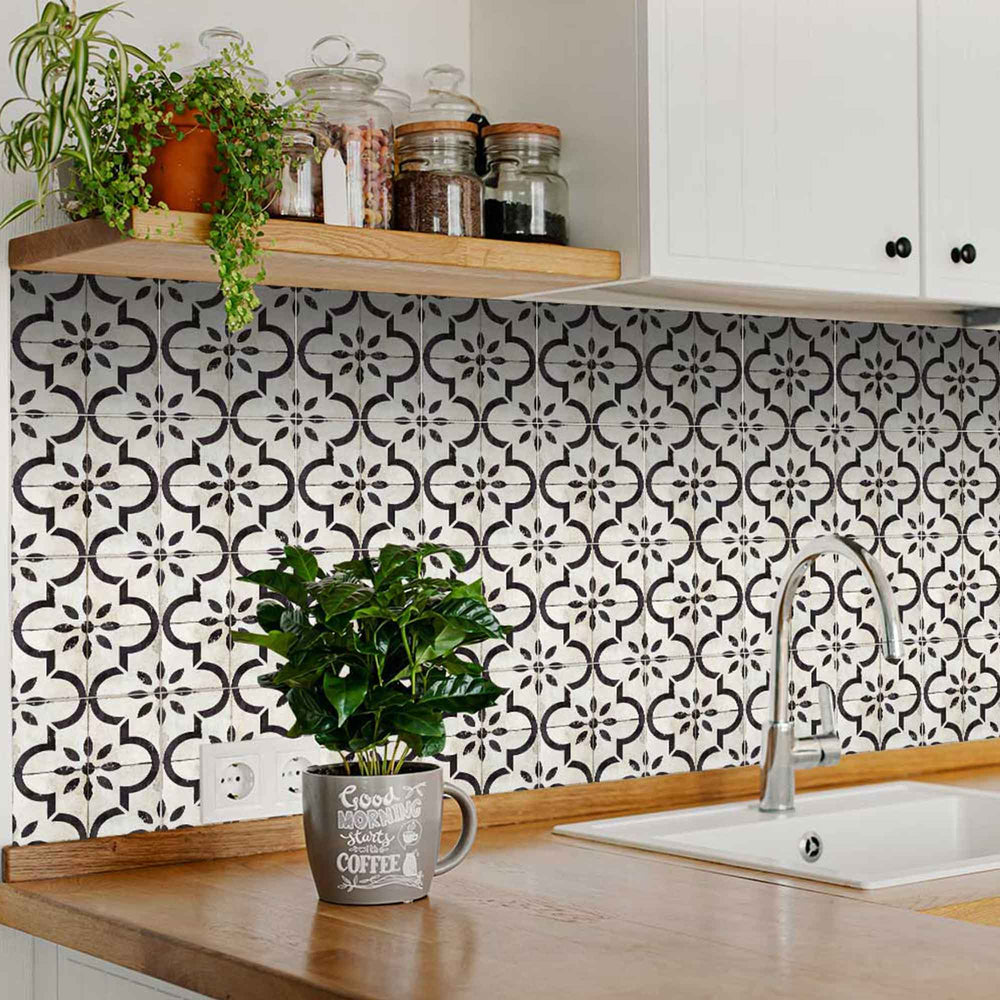 Black and White Vintage Rustic Removable Floor Tile Stickers for Renters Model- R41