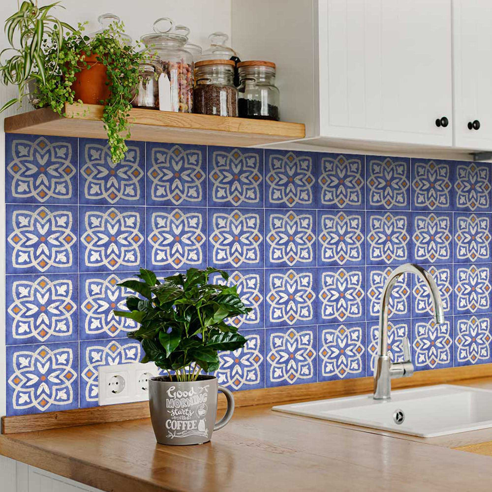 Blue backsplash flower look shape Peel and Stick Tile Stickers for kitchen décor Model - R43