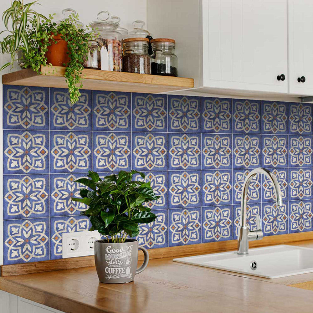 Blue Vintage Backsplash Tile Stickers easy to install for home decoration Model - R45