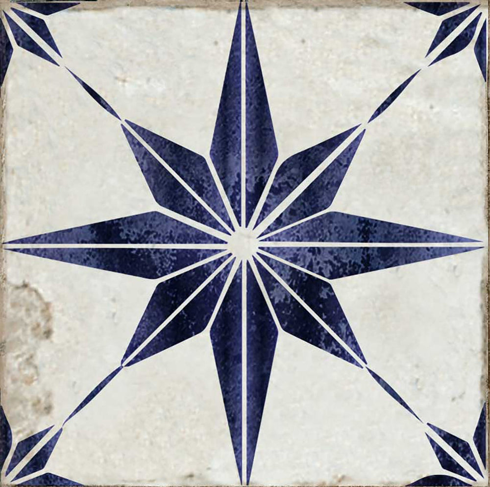 Removable Floor Tile Stickers for Renters Blue Star shaped vintage tiles Model - R14