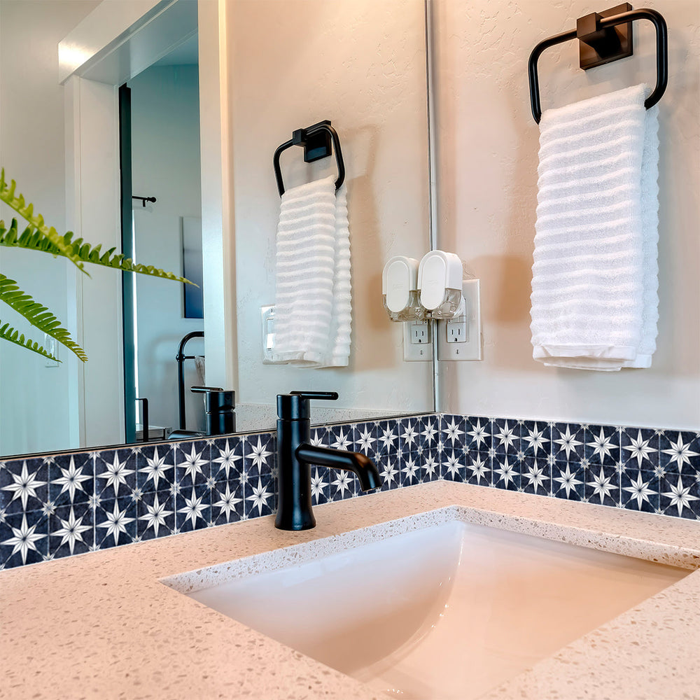 Stars Design Dark Blue Shade Peel And Stick Tile Stickers Model - R501