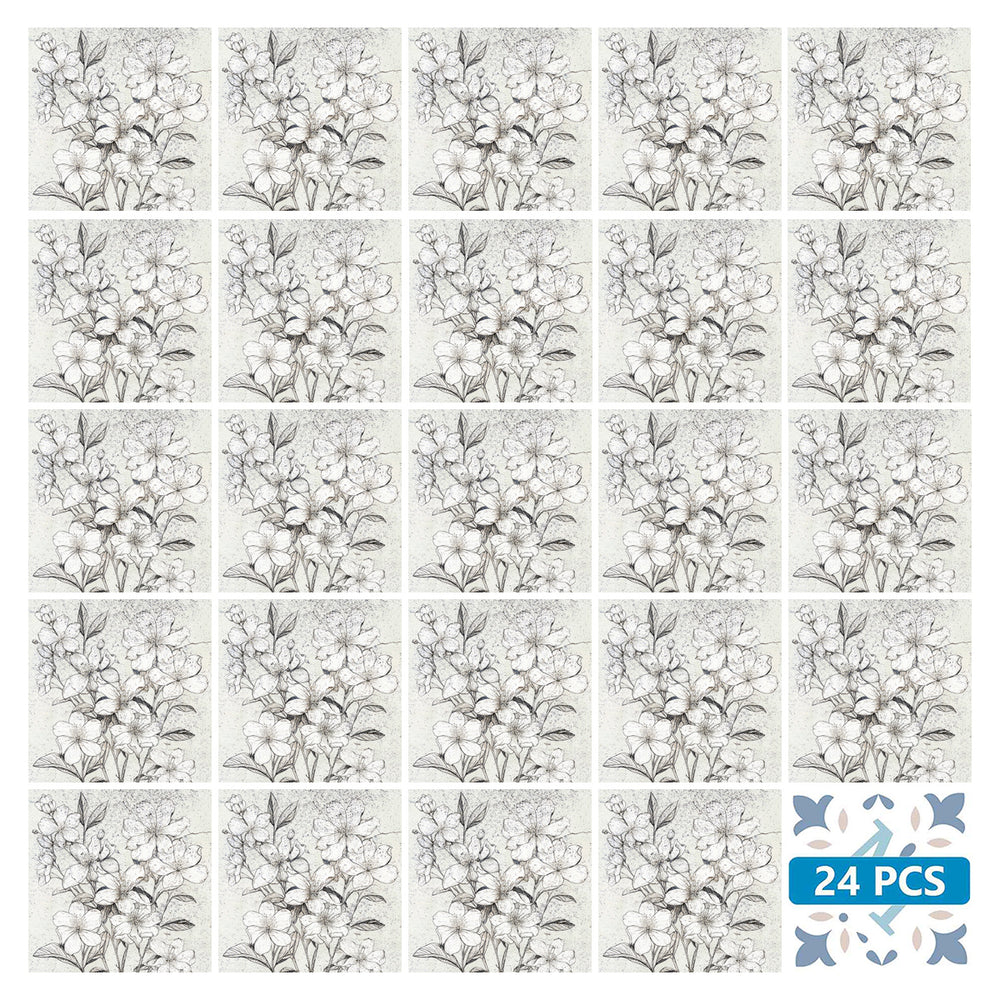 Gray backsplash Beautiful flower shaped pattern kitchen Tile Stickers Model - R57