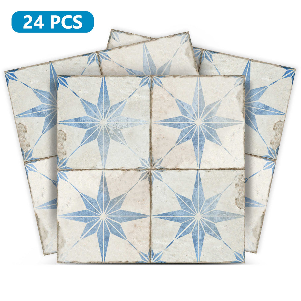 Faded light Blue Star shaped tile stickers vintage design durable stickers Model - R5