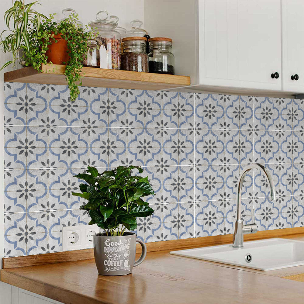 Vintage Rustic Retro Gray and Blue Tile Stickers for kitchen renovation Model - R62