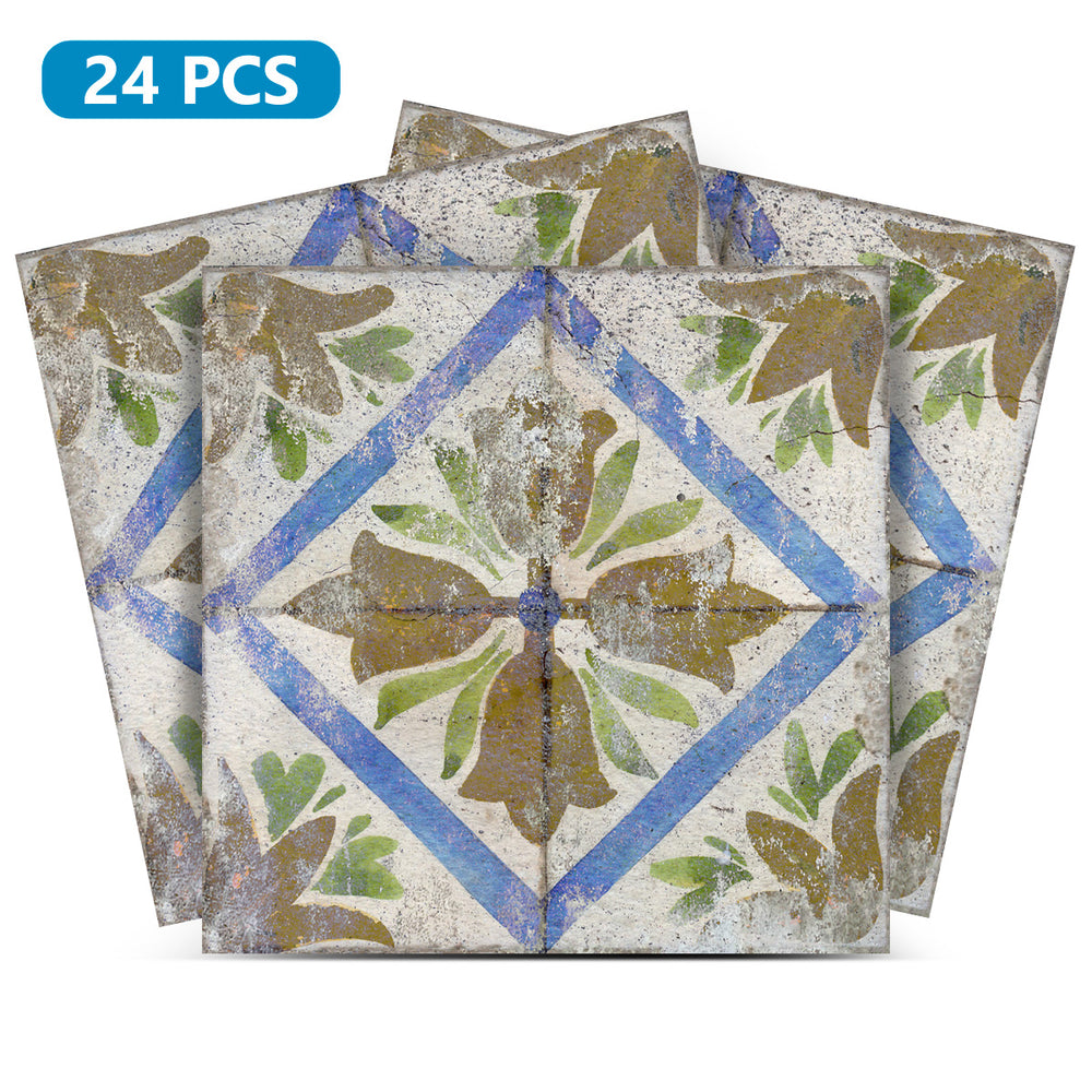 Green and Blue Floral Rustic Design Tile Stickers floor durable Model - R72