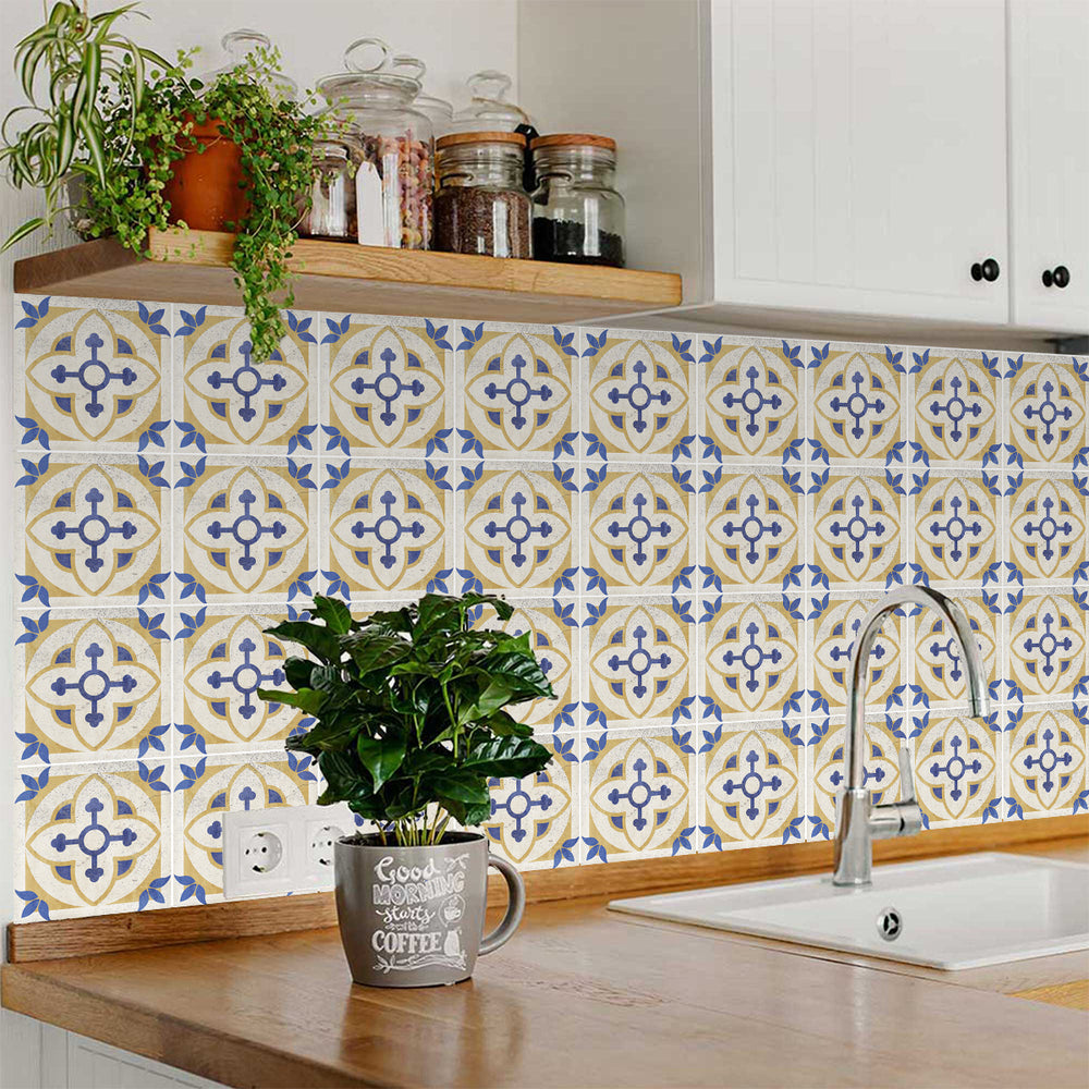 Yellow and Blue Authentic Pattern Stylish Tile Stickers easy Peel And Stick Model - R76