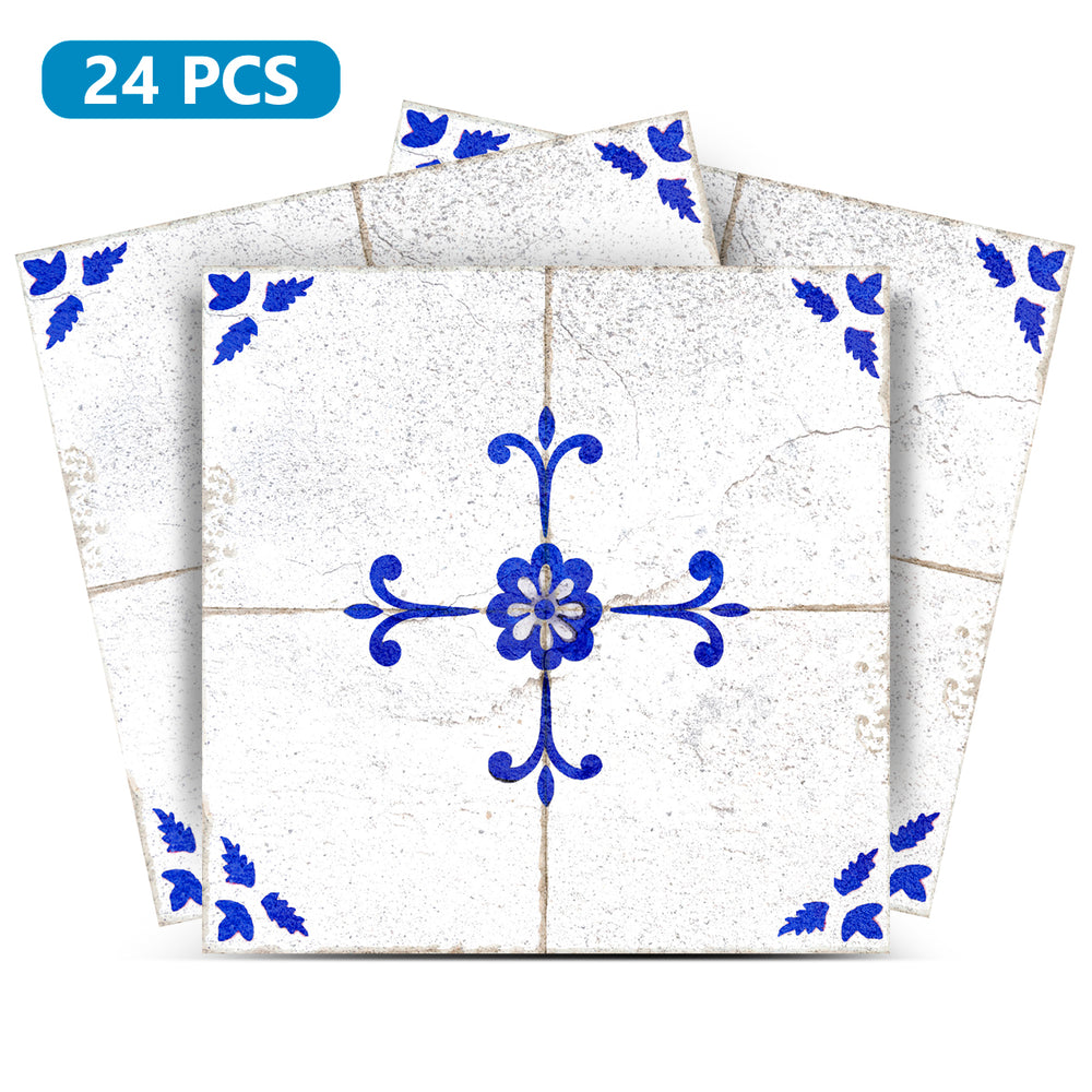 Rustic Vintage White Blue Tile Stickers for bathroom simple renovation Model - R95
