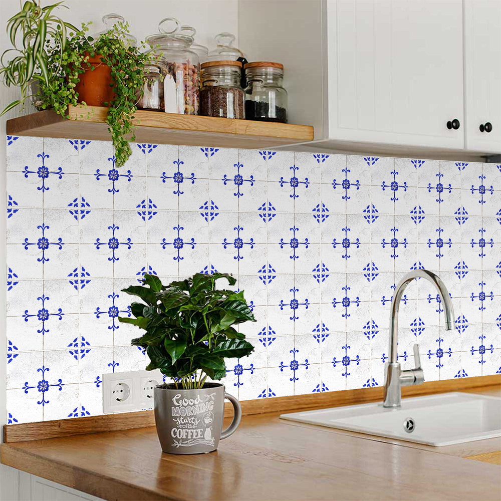 Rustic Vintage White Blue Tile Stickers for bathroom simple renovation Model - R95