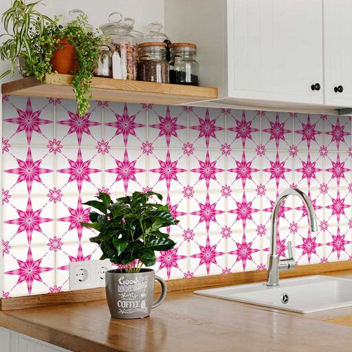 Fuchsia Pink Star Tile Stickers Bathroom Decal Water Resistant Model - B16